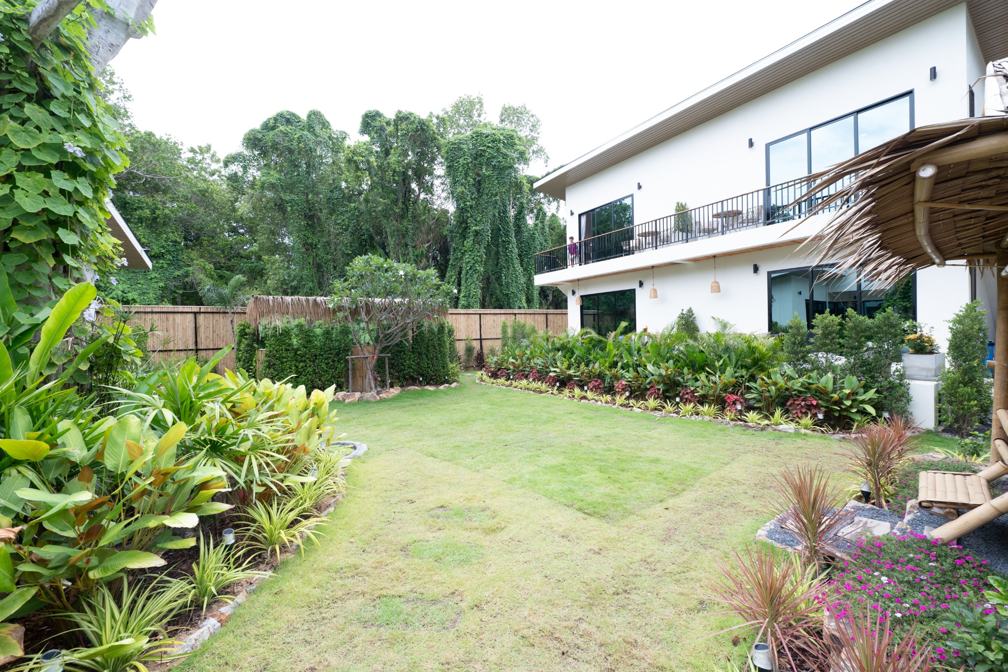 Tropical lawn and landscaped gardens
